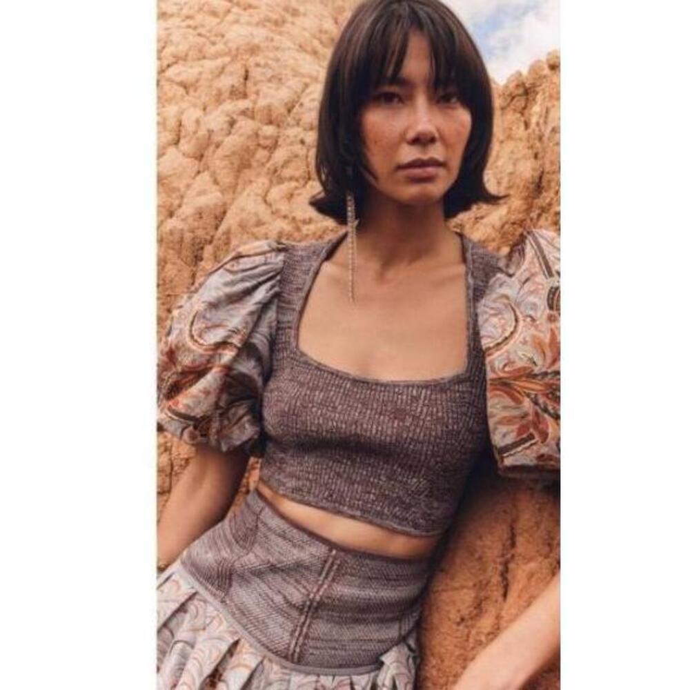 NWT Ulla Johnson Iva Puff-Sleeve Crop Top - Chalcedony - Size 4